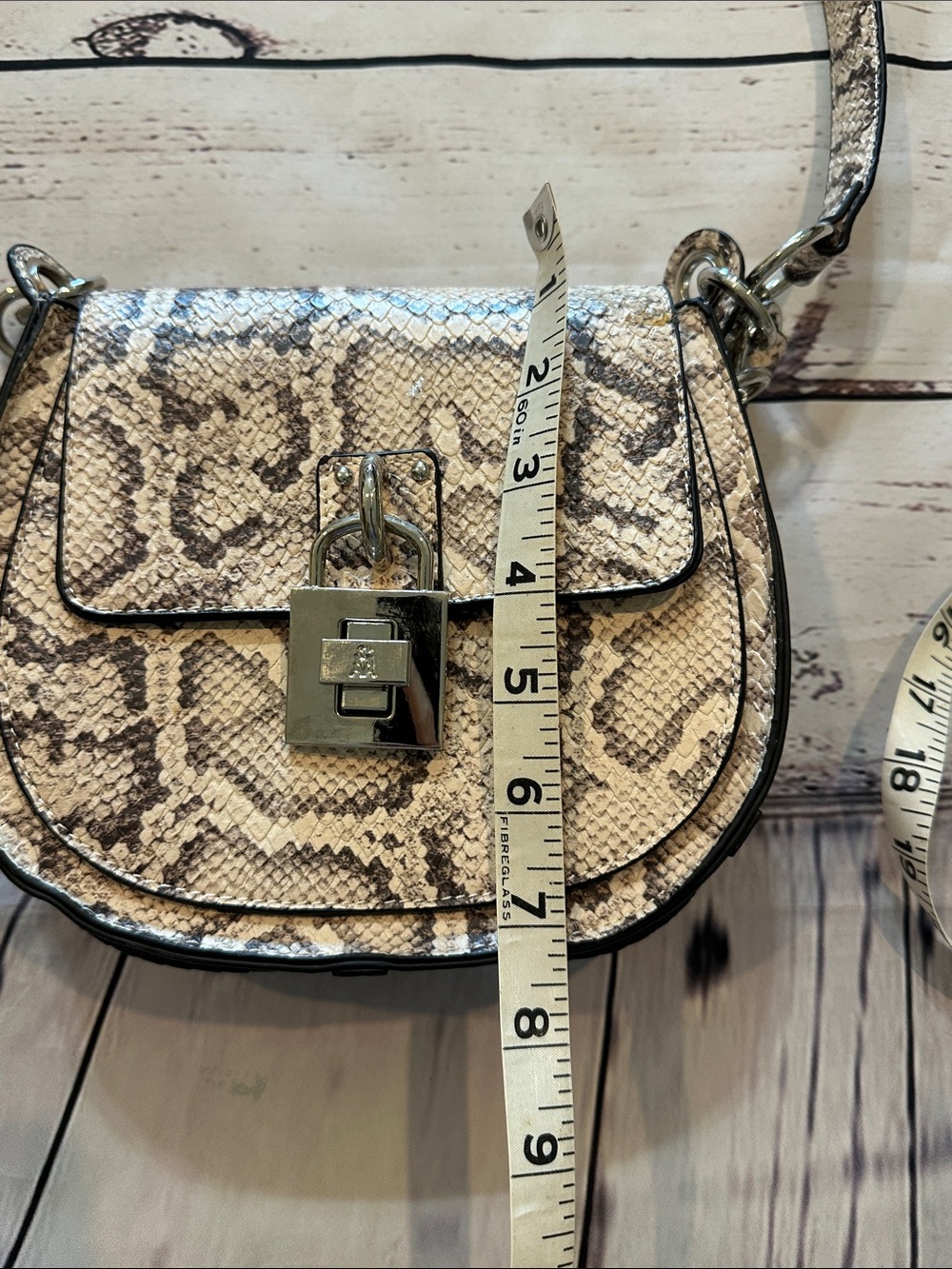 Steve Madden Neutral Snake-Print Crossbody Bag with Silver Hardware - Picture 7 of 11